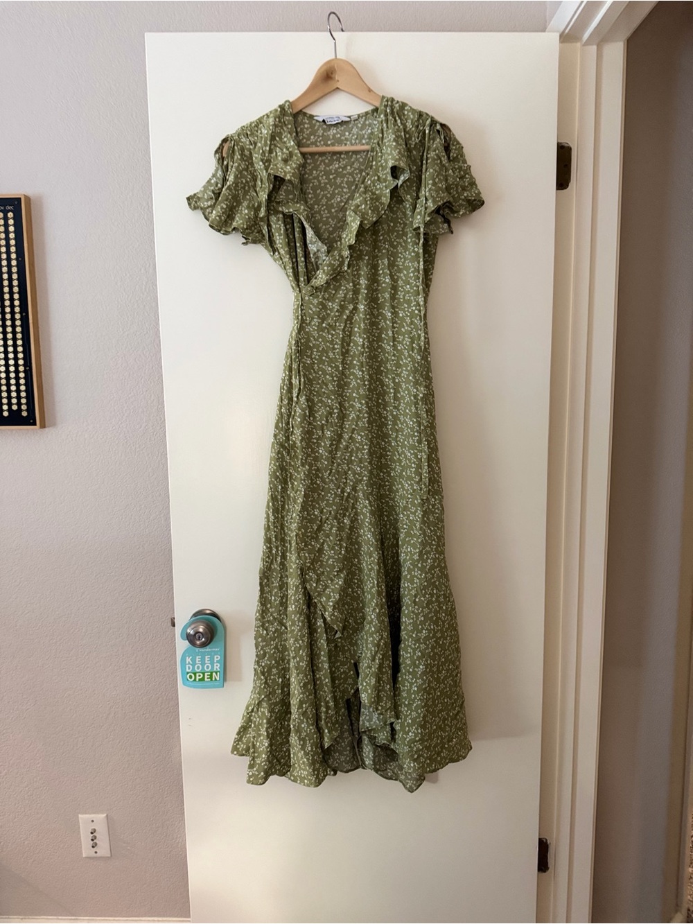 & Other Stories Olive Green Floral Ruffle Maxi Dress